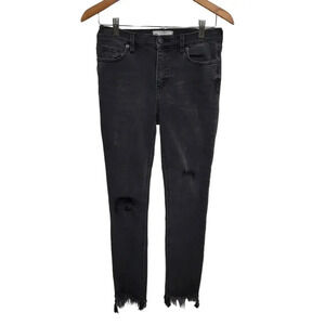 Free People Black Mid Rise Distressed Fray Hem Skinny Jeans Size 26